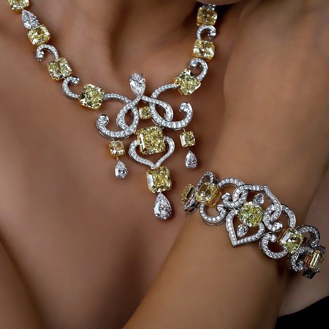 Fancy Yellow Radiant Swirls Necklace and Bracelet