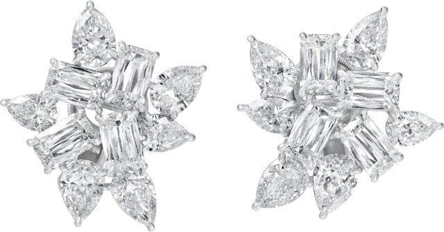 Ashoka and pear shape cluster earrings e3423