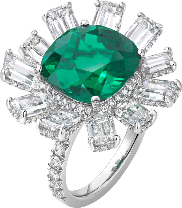 Ashoka and cushion cut emerald ring r6561 v2