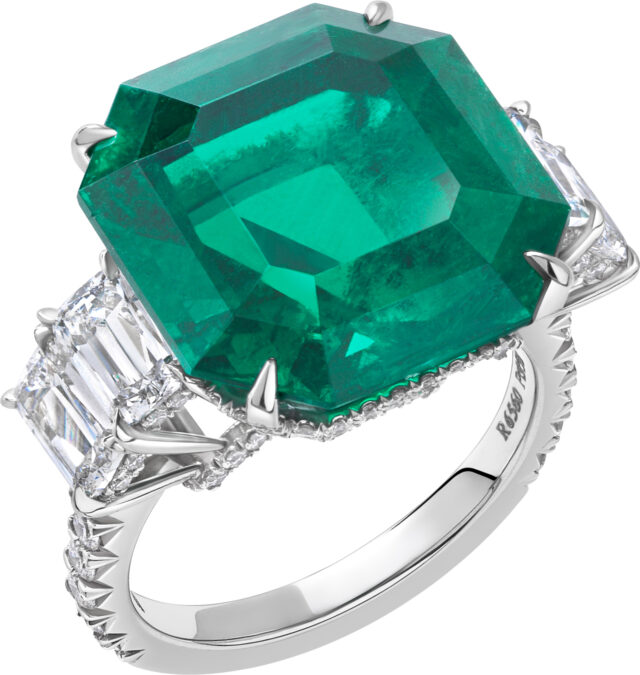 Ashoka and emerald cut emerald micropave ring r6560 v4
