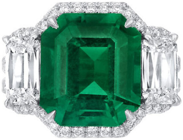 Ashoka and emerald cut emerald micropave trilogy ring r6574 v1