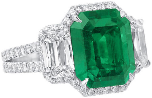 Ashoka and emerald cut emerald micropave trilogy ring r6574 v3