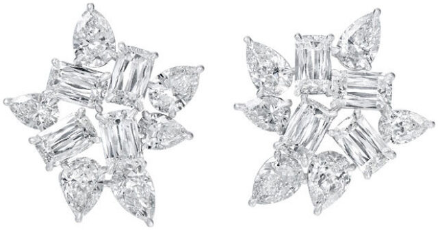 Ashoka and pear shape cluster earrings e3423