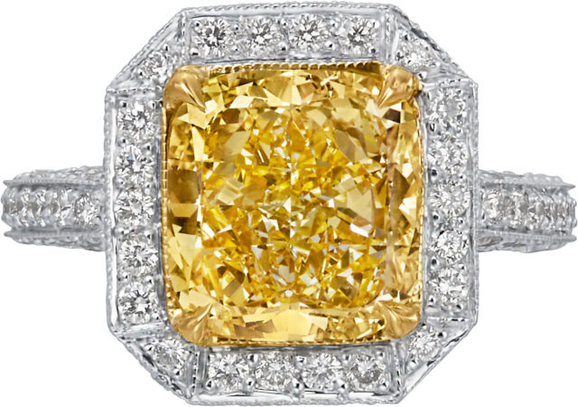 Cushion Fancy Yellow Micropave Ring R4815