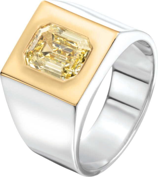 Emerald Cut Two Tone Mens Ring R6305