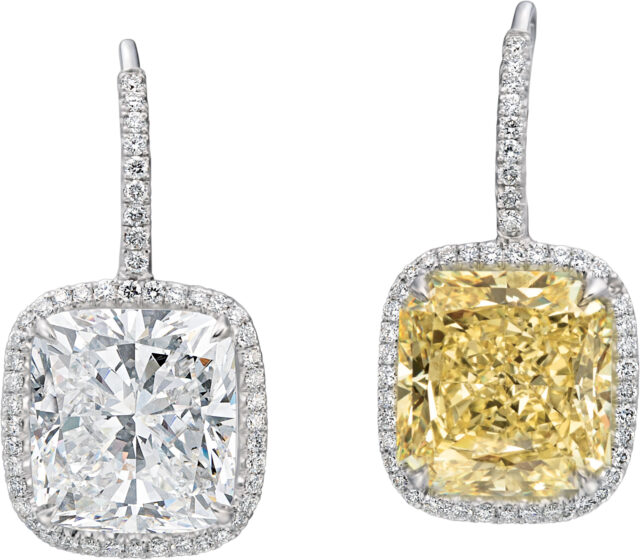 Fancy Yellow and White Cushion Datia Earrings E3041