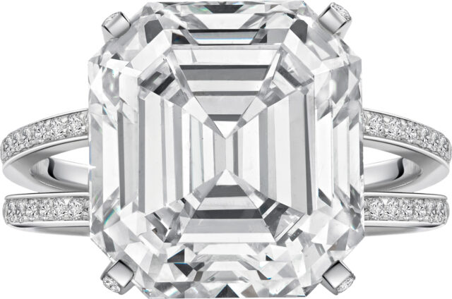 Asscher micropave split shank ring r6070