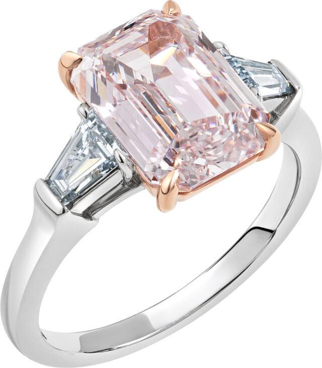 Fancy color emerald cut and baguette ring r6614