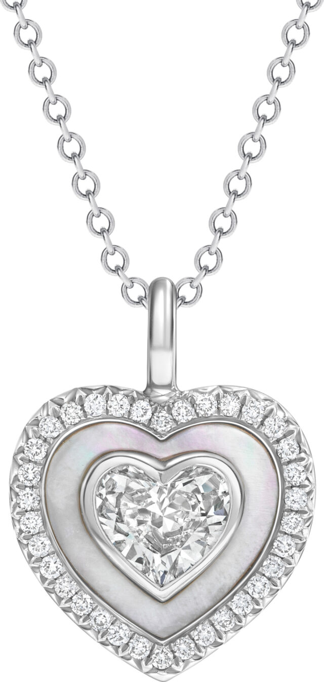 Heart shape mother of pearl micropave pendant pd1286