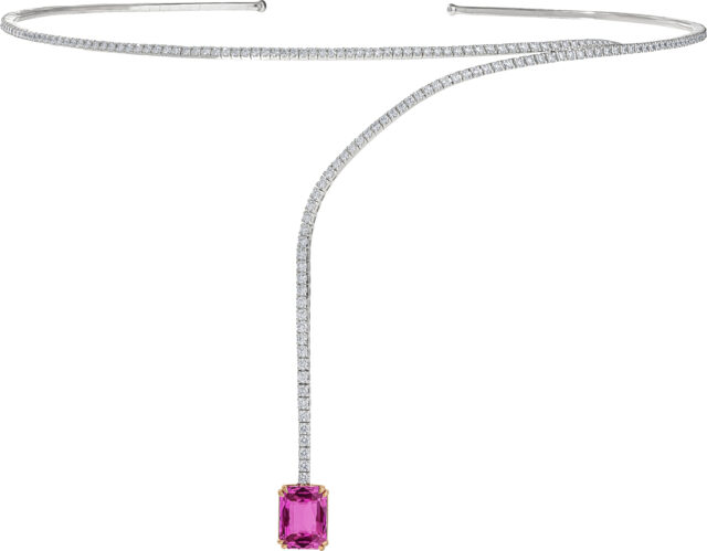 Pink sapphire pave wire collar necklace n1708