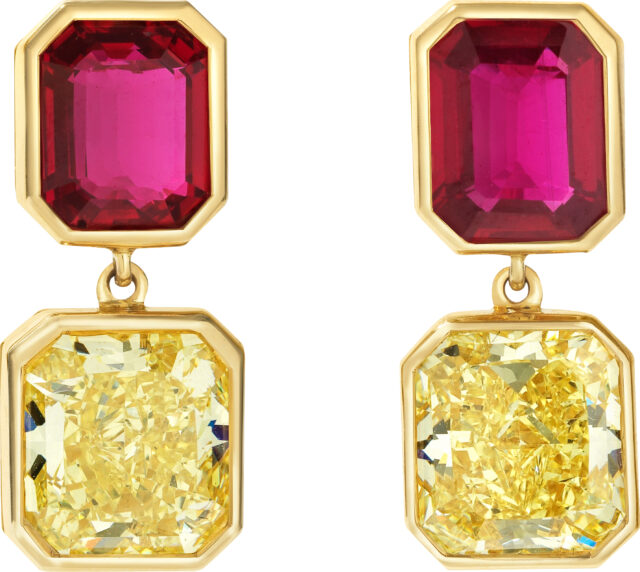 Radiant and emerald cut drop earrings e3472 v2