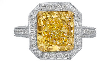 Cushion Fancy Yellow Micropave Ring R4815