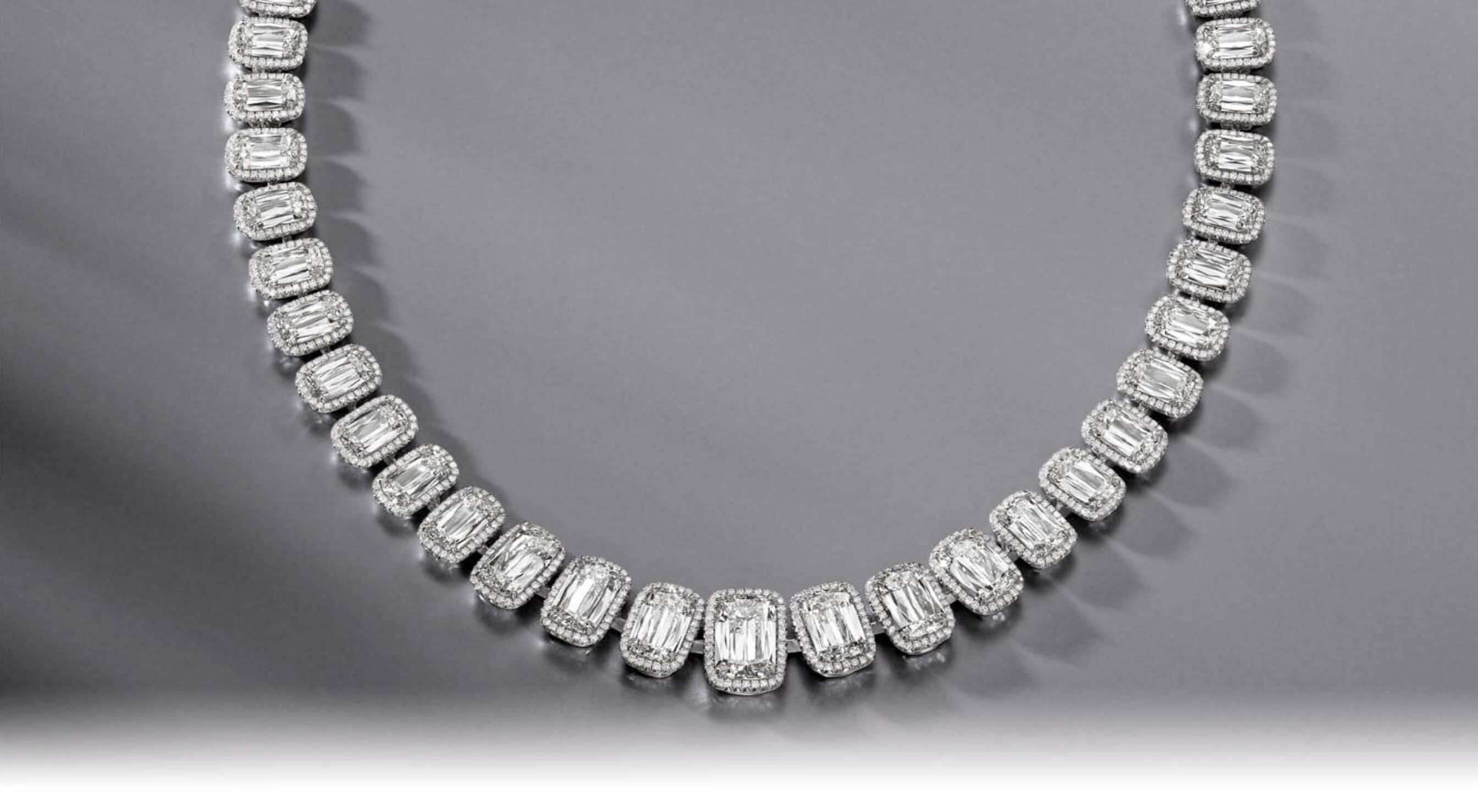 ASHOKA diamond Aero Micropave Necklace featuring graduated ASHOKA cut diamonds each surrounded by a micropave halo